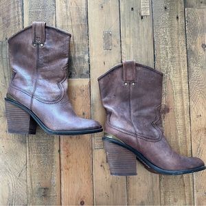 Lucky brand brown leather cowgirl booties